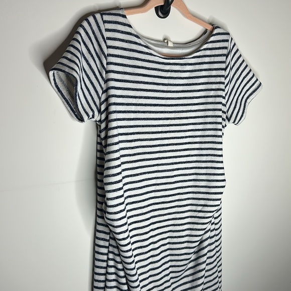 PinkBlush Ivory Navy Striped Fitted Short Sleeve Maternity Dress L - Picture 3 of 4